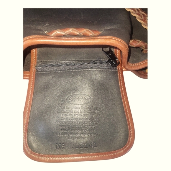 Brighton Vintage Outwest Black and Brown Leather Drawstring Bucket Bag - Picture 5 of 10